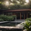 a gleaming, modern water system installation surrounded by lush greenery, symbolizing the crucial role of backflow prevention in safeguarding a home's water supply.