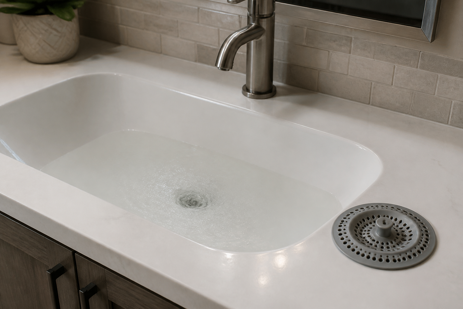 Slow kitchen drain with water pooling in a Phoenix home sink