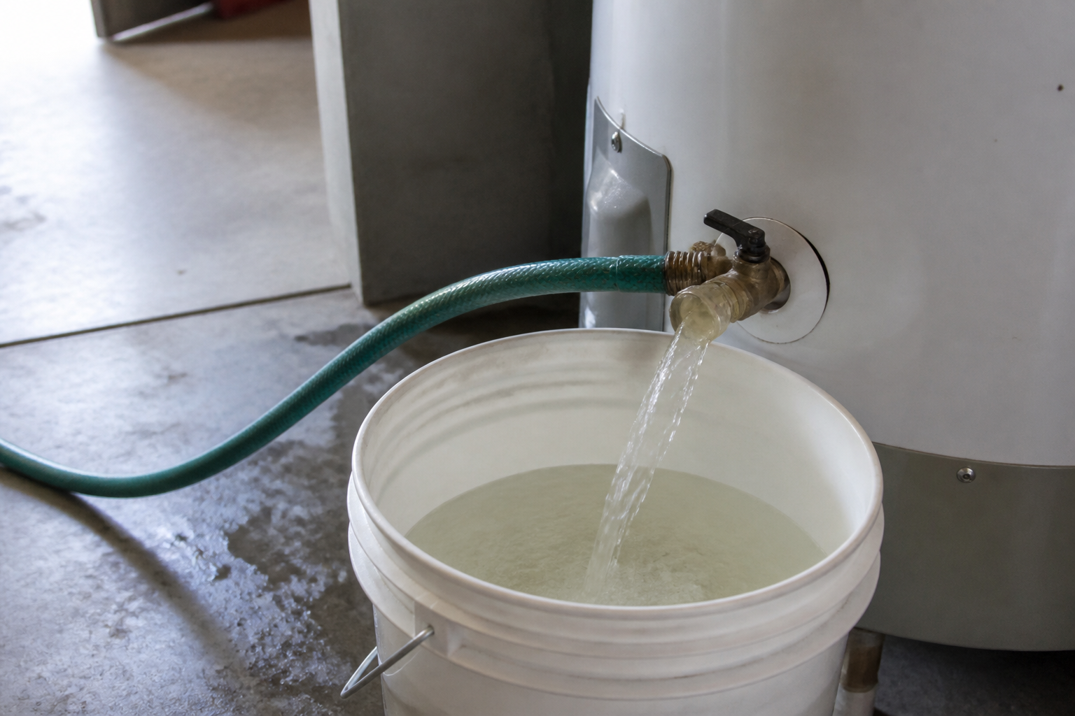 Plumber performing water heater flush maintenance in Phoenix